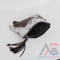 Tendance gros cheveux sur cuir de vachette véritable bracelet et pochette à pampilles en cuir fait main de qualité supérieure Western dames sac à main portefeuille