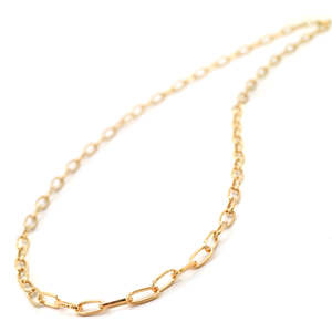 Catena a maglie dorate 18 o 24 pollici, stile vintage con motivo geometrico, in oro 14K placcato oro giallo con diamante o perla come pietra principale - Product Image 1