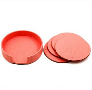 Sous-verre en cuir rose de haute qualité avec support ensemble de 5 produits de protection de table sous-verre en cuir accessoires de table - Product Image 3