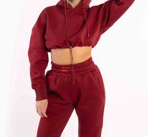 2024 superventas cintura elástica Mujer gimnasio Crop Top XL tamaño chándal conjunto con logotipo personalizado Material de alta calidad teñido liso - Product Image 5