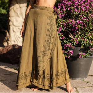 JUPPE IMPRIMÉE PAREO Maxi Longue Juppe Longue en Coton Lavage à la Pierre avec Broderie - Product Image 1