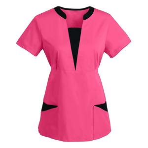 Tops de trabajo de talla grande para mujer, uniformes de enfermera para mascotas, uniformes de verano de Color sólido para salón de belleza, uniformes médicos tejidos de LICRA, ropa de trabajo - Product Image 6