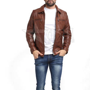 Chaqueta de piel de oveja original de la mejor calidad para hombre, último diseño vintage, estilo motorista de cuero genuino para invierno OEM - Product Image 4
