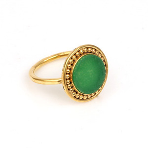 แหวนหินโมราสีเขียวธรรมชาติขนาด10X14มม. สำหรับสุภาพสตรีชุบทอง18K แหวนออกแบบสไตล์โบฮีเมียน - Product Image 3