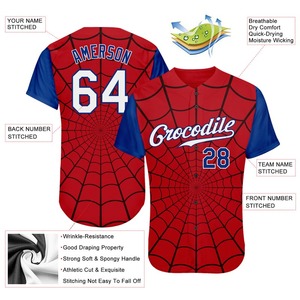 Custom Red White-Royal 3D Pattern Design Spider Web Camiseta de béisbol auténtica - Product Image 3