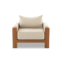 Fauteuil de salon de luxe en bois massif avec coussins amovibles, mobilier de patio résistant aux intempéries pour complexe hôtelier, hôtel et bord de piscine