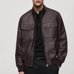 Blouson Bomber en Cuir Véritable pour Homme, Style Décontracté et Moderne, en Toile Enduite et Peau de Mouton, Coupe-Vent et Respirant, avec Lettres - Product Image 1