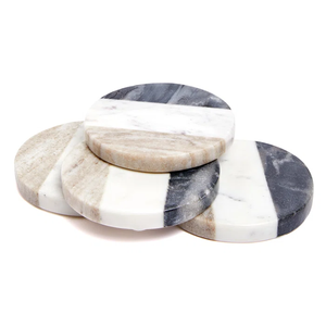 Sous-verres en marbre pur de qualité supérieure de forme ronde Sous-verres décoratifs en pierre et en bois de style Super Standard pour boissons - Product Image 6