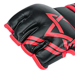 Gants de MMA en cuir PU à demi-doigts rouge, service OEM personnalisé, fournisseur fiable - Product Image 3