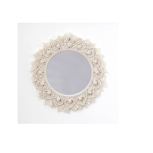 Estantes de pared Decoración de dormitorio Marco tejido hecho a mano Tapiz bohemio Bohemia Interior Macrame decorativo Espejo Colgante de pared - Product Image 1