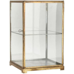 Caja de Almacenamiento de Joyas con Marco de Metal y Diseño Antiguo de Latón y Vidrio, con Dos Estantes, Organizador de Mesa, Precio Accesible - Product Image 1