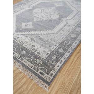 Alfombra de Lana Anudada a Mano en Gris Tomillo y Negro, con Medallón Abstracto, para el Hogar, Pasillo, Sala de Estar, Estilos Rectangulares, Personalizable para Cualquier Espacio - Product Image 2