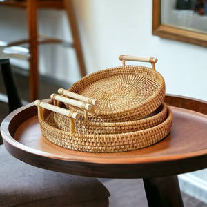 Plateau de service en rotin rond tissé à la main pour cuisine salon chambre décoration bijoux et fruits stockage maison objets décoratifs - Product Image 3