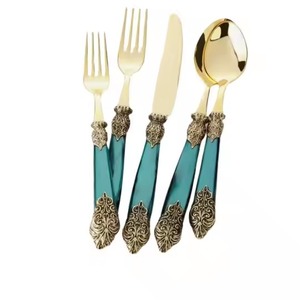 Couverts de restaurant fantaisie faits à la main en bois de marbre plaqué or pour les occasions de mariage-Cuillère Fourchette Couteaux - Product Image 4