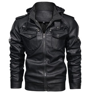 Chaquetas de cuero polar de invierno para hombre de alta calidad, abrigos gruesos con capucha para motocicleta, cuello levantado, prendas de vestir de moda para hombre, ropa de marca - Product Image 1