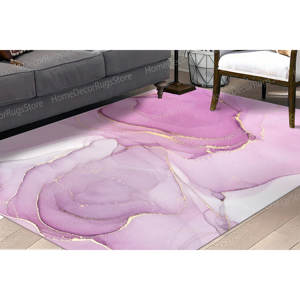Tapis imprimé : Tapis de cuisine moderne de luxe en tons de marbre rose antidérapant, décoration intérieure, tapis fin non tissé - Product Image 1