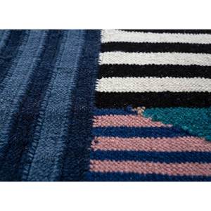 Alfombra de Lana Tejida Plana Azul Checker ADWL-13220, Alfombra Rectangular de Algodón Orgánico y Yute Hecha a Mano para Uso Doméstico, 9x12, para Pasillo - Product Image 3
