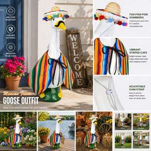 En gros Décoration de jardin et de véranda extérieure : Tenue de statue d'oie avec cape serape, sombrero et moustache, pour la fête - Product Image 4