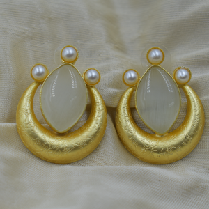 Pendiente de tuerca de piedra de Latón chapado en oro de 18 quilates, Pendientes chapados en oro, joyería de moda para mujer, pendientes para mujer - Product Image 1