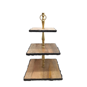 ที่วางเค้กไม้มะม่วง3ชั้นชั้นที่วางขนมหวานโลหะทองเหลืองสีน้ำตาลธรรมชาติที่ใช้ในบ้านที่กำลังมาแรงในวันวาเลนไทน์คริสต์มาส - Product Image 1