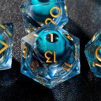 Jeu de 7 dés en résine pour dragon et donjon Blue Dragon Eye avec dés polygonaux à bords tranchants