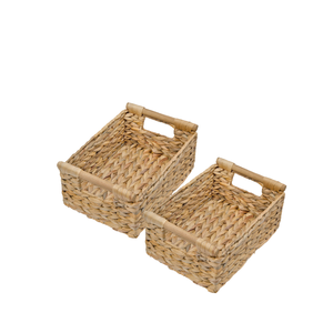 Paniers de rangement rectangulaires écologiques de style bohème en gros Technologie d'injection de poignée en jacinthe d'eau tissée à la main 10-20L - Product Image 2