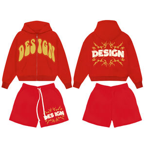 Ensemble court de sweat à capuche zippé pour hommes personnalisé OEM survêtement en coton éponge français de couleur contrastée 100% coton deux pièces survêtements personnalisés - Product Image 6