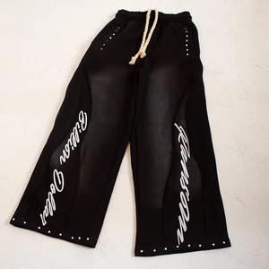 Chándal de algodón pesado con cremallera, estampado de pantalla personalizado, sudadera con capucha y pantalones de chándal informales para hombre, conjunto 2025 - Product Image 3