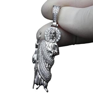 Pendentif Saint Jude en moissanite, pendentif en diamant sans chaîne, argent sterling 925, style hip-hop, glacé, cadeau d'anniversaire, Judas - Product Image 1