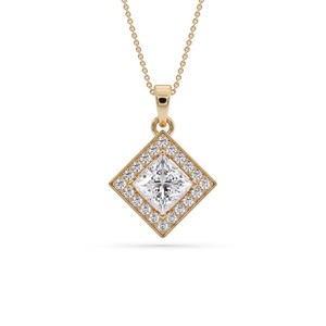 Elegante colgante de diamante con corte princesa y halo simple de 0.50 ct, diamante cultivado en laboratorio en platino para fiesta de compromiso. - Product Image 2
