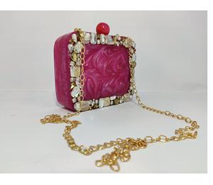 <b>Pink</b> Color Indian Handicraft Resin Custom Type <b>Clutch</b> <b>Bag</b> for Women - Product Image 6