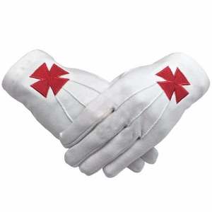 Vente en gros Gants Templiers 100% Coton Blanc Croix Rouge Broderie Personnalisée Gants Maçonniques Regalia - Product Image 1