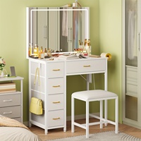 Miroir de Coiffeuse OEM avec Lumières LED, Station de Recharge, Ensemble de Maquillage, Table de Maquillage à 5 Tiroirs, Luminosité Réglable pour Chambre à Coucher