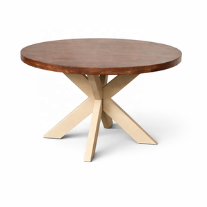 Table à manger ronde avec plateau en bois massif et base en X, design industriel moderne pour la restauration, meubles d'hôtellerie, usage commercial - Product Image 5