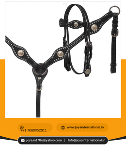 Ensemble de têtière et de collier de poitrine noir simple avec panier Conchos argenté pliable en cuir usiné - Product Image 3