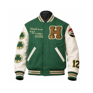 แจ็คเก็ตวาร์ซิตี้แบบกำหนดเอง ปักอักษรเชนิลล์ แจ็คเก็ตเลตเตอร์แมน ตัวเสื้อทำจากผ้าขนสัตว์ แขนเสื้อทำจากหนัง PU ผู้ผลิต OEM รับผลิตแบรนด์ส่วนตัว - Product Image 1