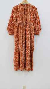 Robe maxi décontractée d'été pour femmes, imprimé floral indien fait à la main, style bohème, tissée, boutonnée, manches courtes - Product Image 6