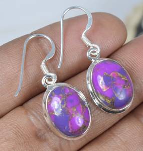 Meilleure vente ovale coupe violet cuivre Turquoise pierres précieuses 925 solide en argent Sterling élégant boucles d'oreilles religieux en gros pour les femmes - Product Image 3