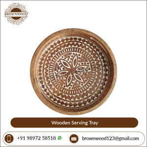 Plateau de service rond en bois de manguier antique finition blanche brûlée 10x10x2.5 pouces de qualité supérieure pour la décoration élégante de la maison ou du bureau - Product Image 2