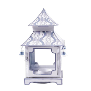Wholesale Decorative Grey Metal Pagoda Lantern With Glass Panels And <b>Gold</b> <b>Trim</b> Tabletop Candle Holder For Indoor & Events - Product Image 4