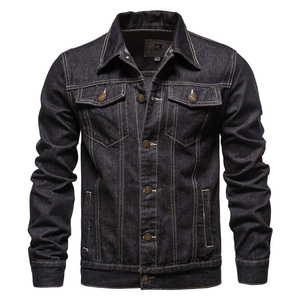Veste en jean pour homme personnalisée 2025, 100% coton, bleu uni, haute qualité, décoration boutonnée, style décontracté pour le printemps et l'hiver - Product Image 4