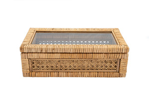 Présentoir en rotin boho rectangle tissé à la main avec couvercle à lunettes pour la tenue de bijoux - Product Image 4