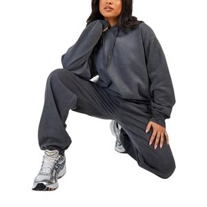 Ensemble jogging et sweat à capuche délavé pour femme, en molleton de coton 400 GSM, style décontracté, sport et streetwear, fabricant sur mesure - Product Image 2