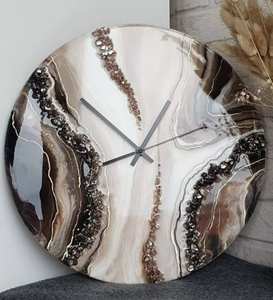 นาฬิกาแขวนผนังเรซิ่นอีพ็อกซี่อย่างดี-ขนาดและรูปทรงตามสั่ง ทำด้วยมือ ใช้แบตเตอรี่ ตกแต่งบ้านงานแต่ง - Product Image 4