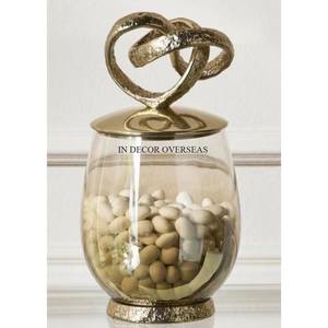 Nouveau modèle arrivée de bidon en verre transparent de haute qualité avec base en métal plaqué or et couvercle supérieur de concepteur unique - Product Image 1