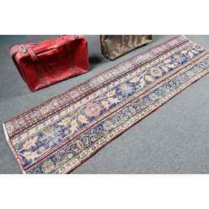 Alfombra Turca Vintage, Alfombra de 2.2x8 pies, Alfombra Persa Azul de Lana - Product Image 2