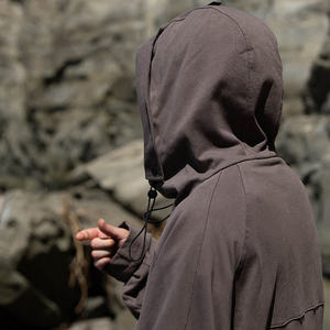 Poids lourd 100% pur coton logo personnalisé hommes couleur unie goutte épaule Baggy coupe régulière en relief brodé automne sweats à capuche - Product Image 5