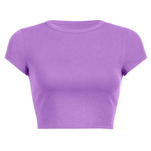 Customized Design logo Solid Color Woman Summer Short Round Neck <b>Crop</b> <b>Top</b> T Shirt Custom Clothing Manufacturers Women's T-shirts - Product Image 5
