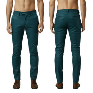 Pantalones de Cuero para Hombre, Estilo Urbano, Cintura Media, Cierre de Botones, Ligeros, de Lona, Cintura Elástica - Product Image 1