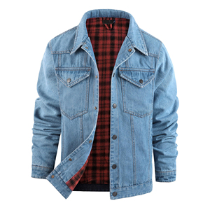 Chaqueta vaquera azul claro de alta calidad para hombre con forro de franela, abrigo vaquero informal cálido para un uso diario cómodo - Product Image 1